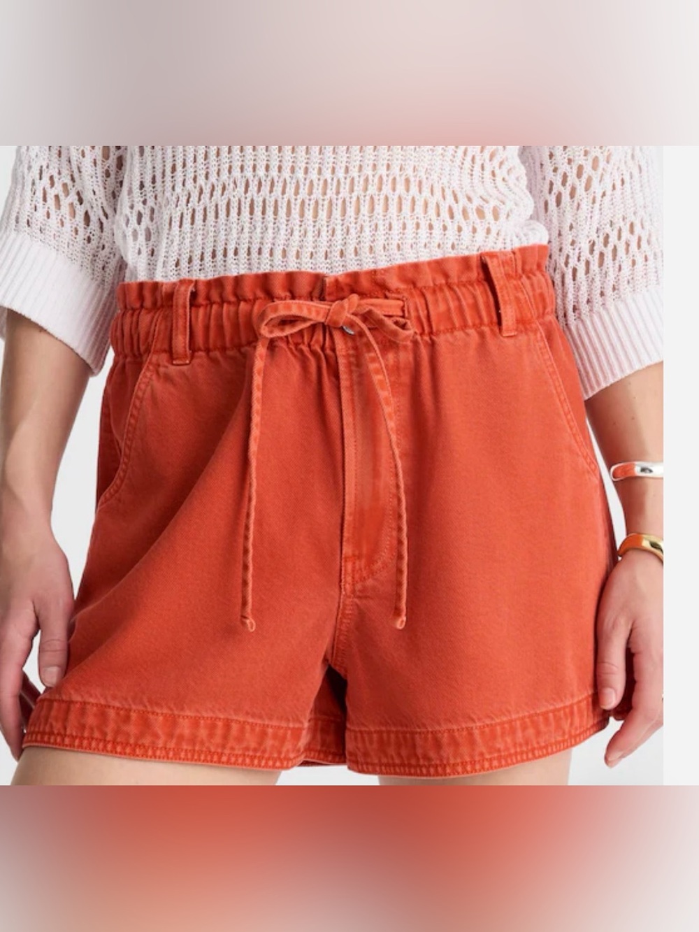 Madewell Rust High-Waist Paperbag Drawstring Shorts